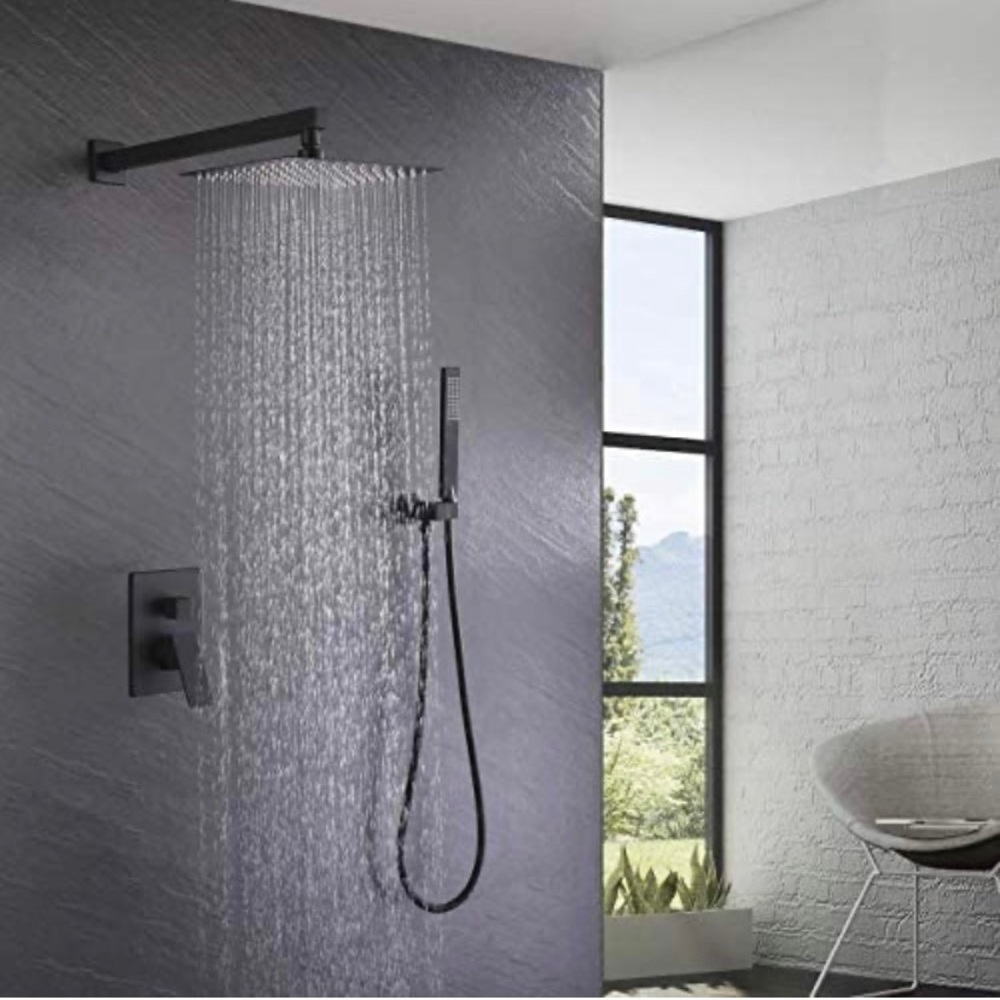 Matte black rainfall shower faucet set